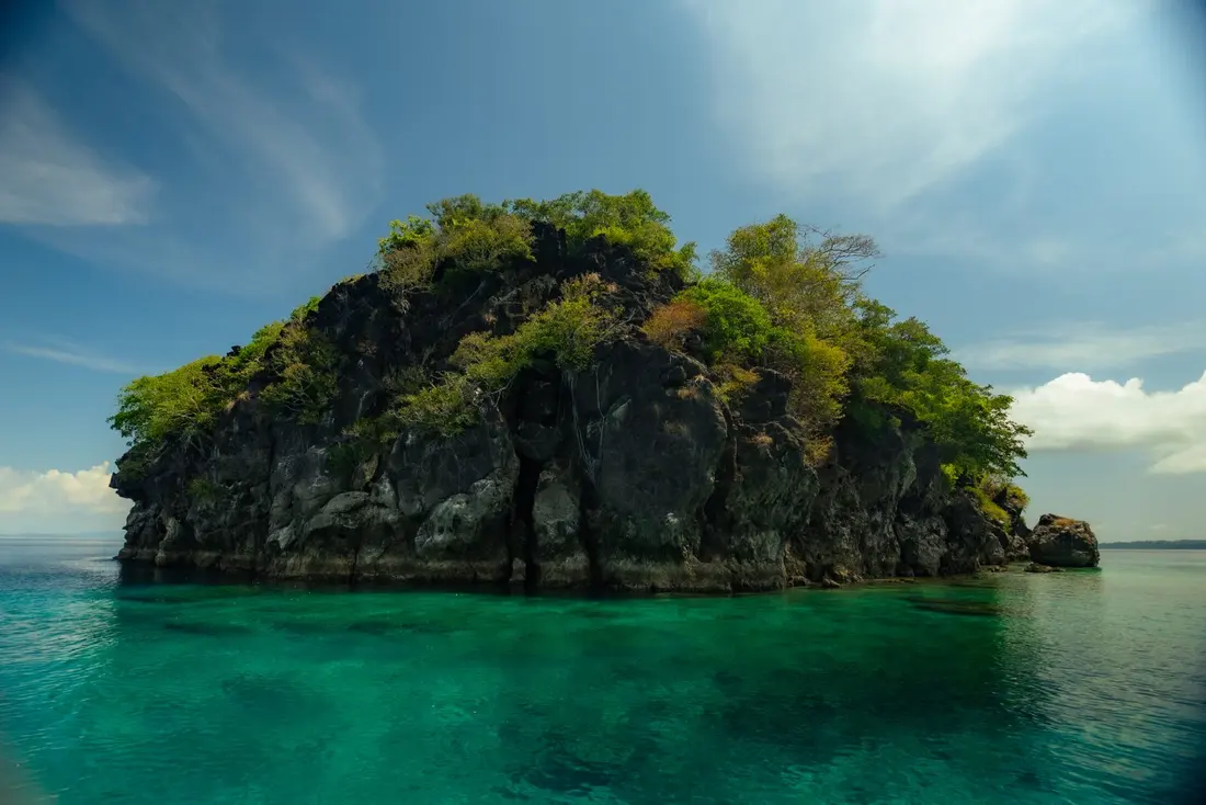 South Button Island rising out of green water