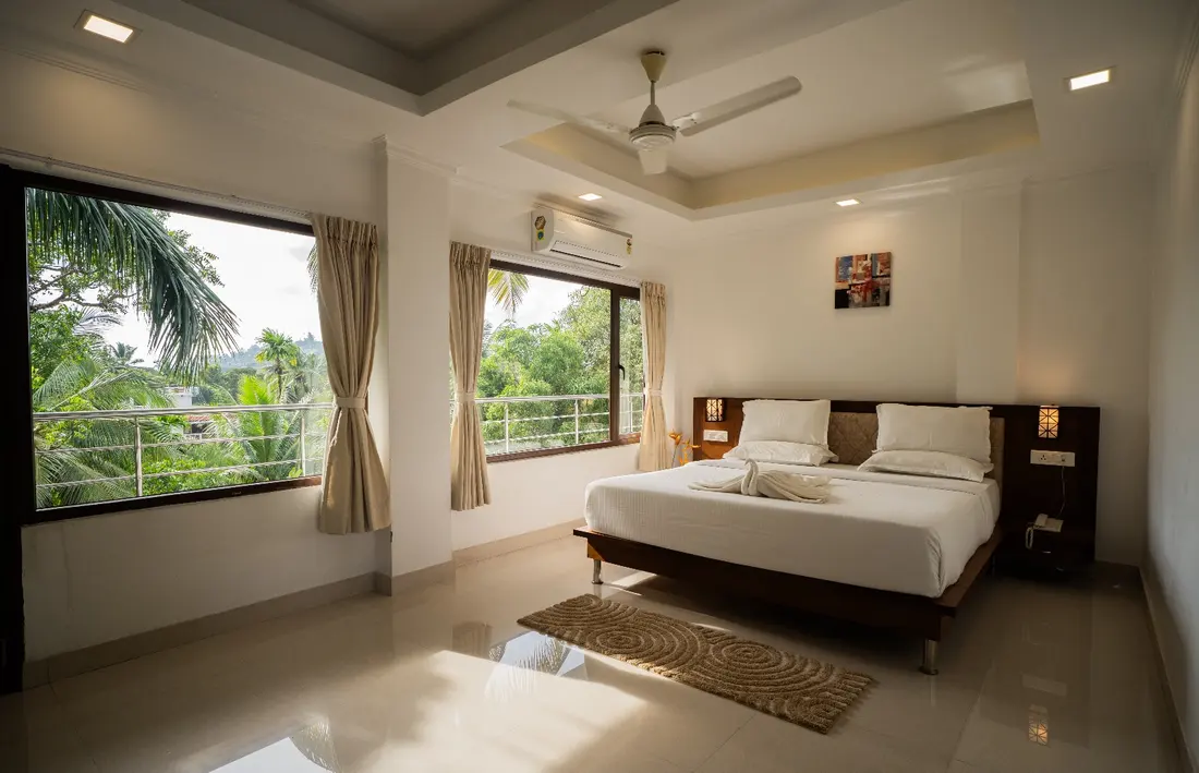 A bright guest room at a Port Blair stay